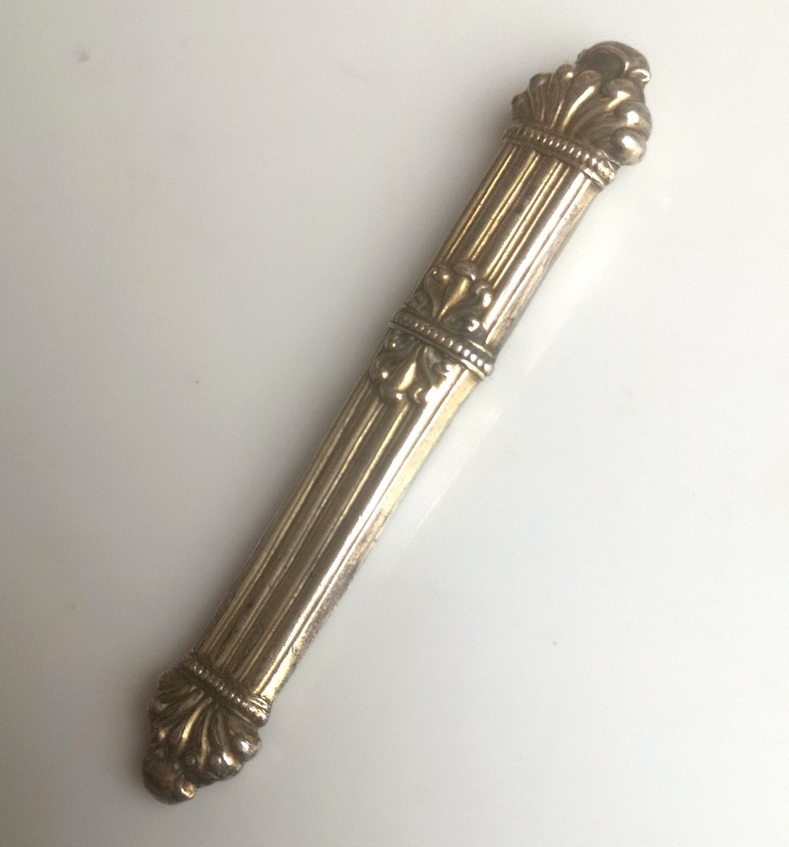 Empire-style Silver-gilt Needle Case With Palmettes And Fluting, Hare Hallmark 1819-1838-photo-2