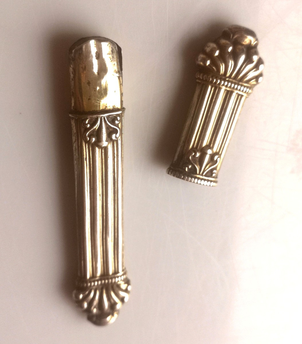 Empire-style Silver-gilt Needle Case With Palmettes And Fluting, Hare Hallmark 1819-1838-photo-5