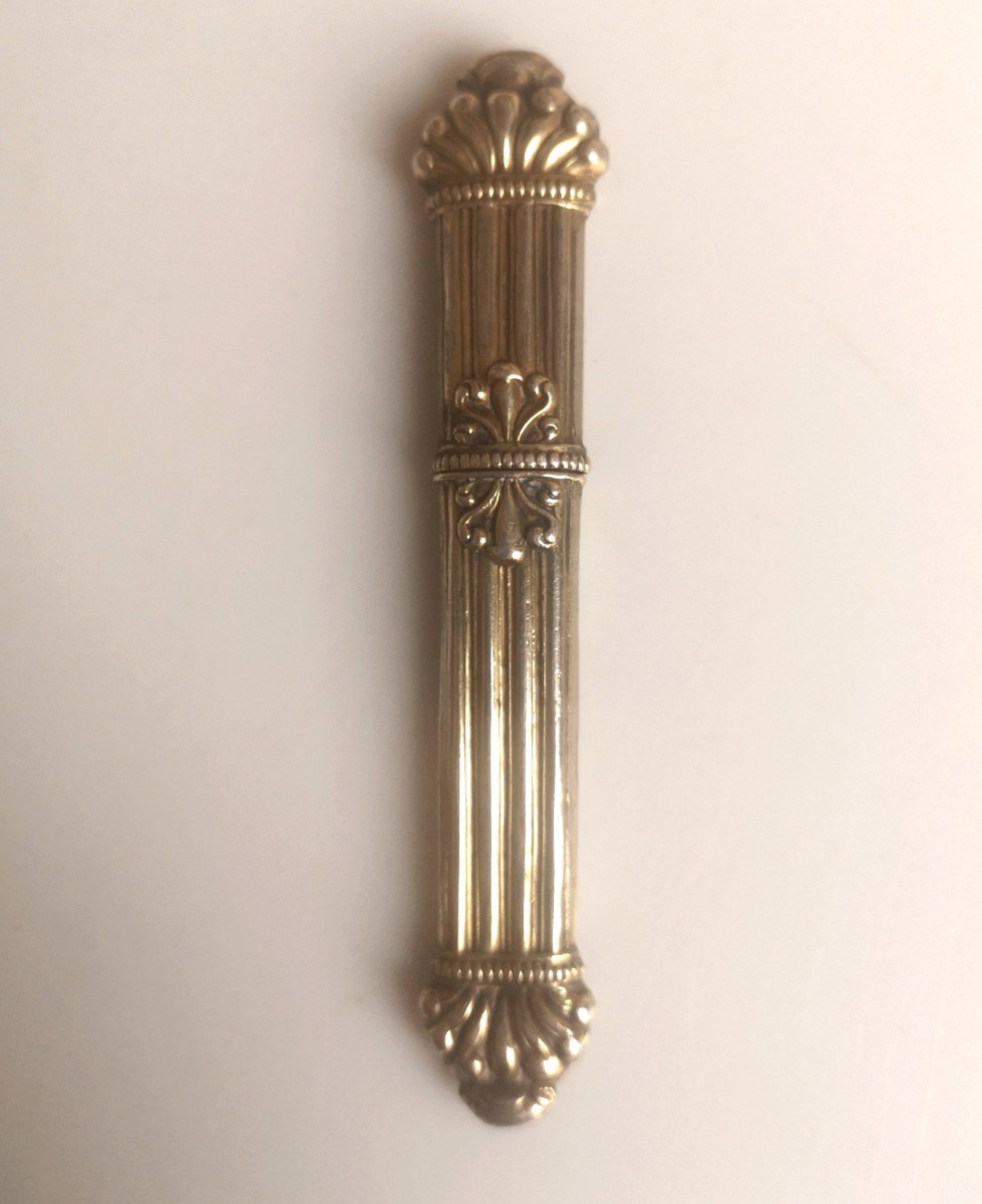 Empire-style Silver-gilt Needle Case With Palmettes And Fluting, Hare Hallmark 1819-1838