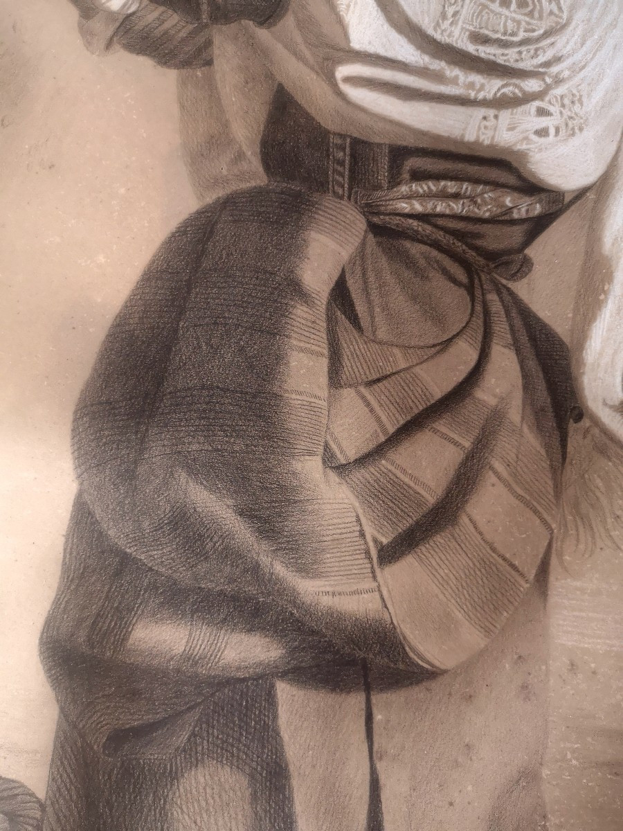 The Winnowing Machine - Large 19th-century Drawing - Chalk And Charcoal - Realist School-photo-2