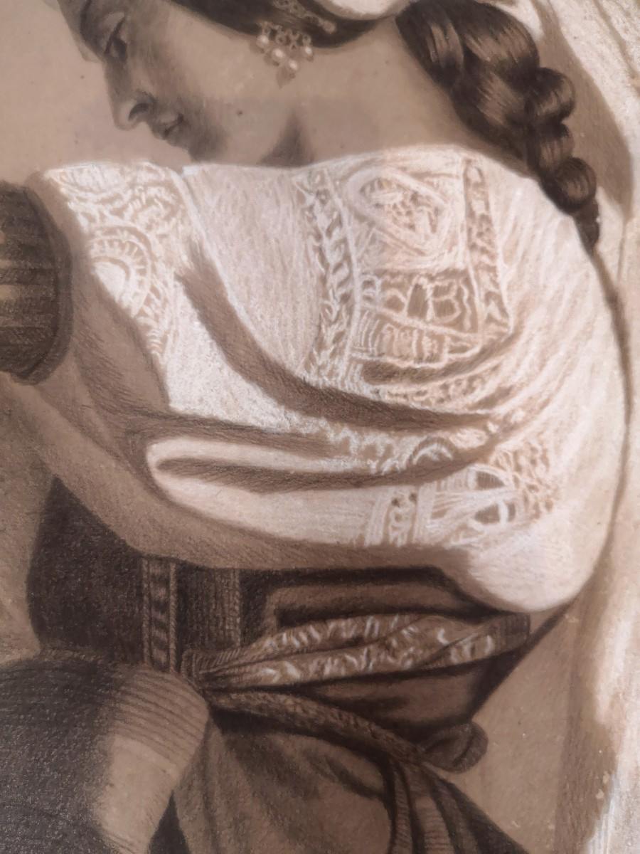 The Winnowing Machine - Large 19th-century Drawing - Chalk And Charcoal - Realist School-photo-3