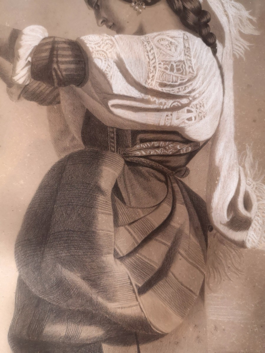 The Winnowing Machine - Large 19th-century Drawing - Chalk And Charcoal - Realist School-photo-4