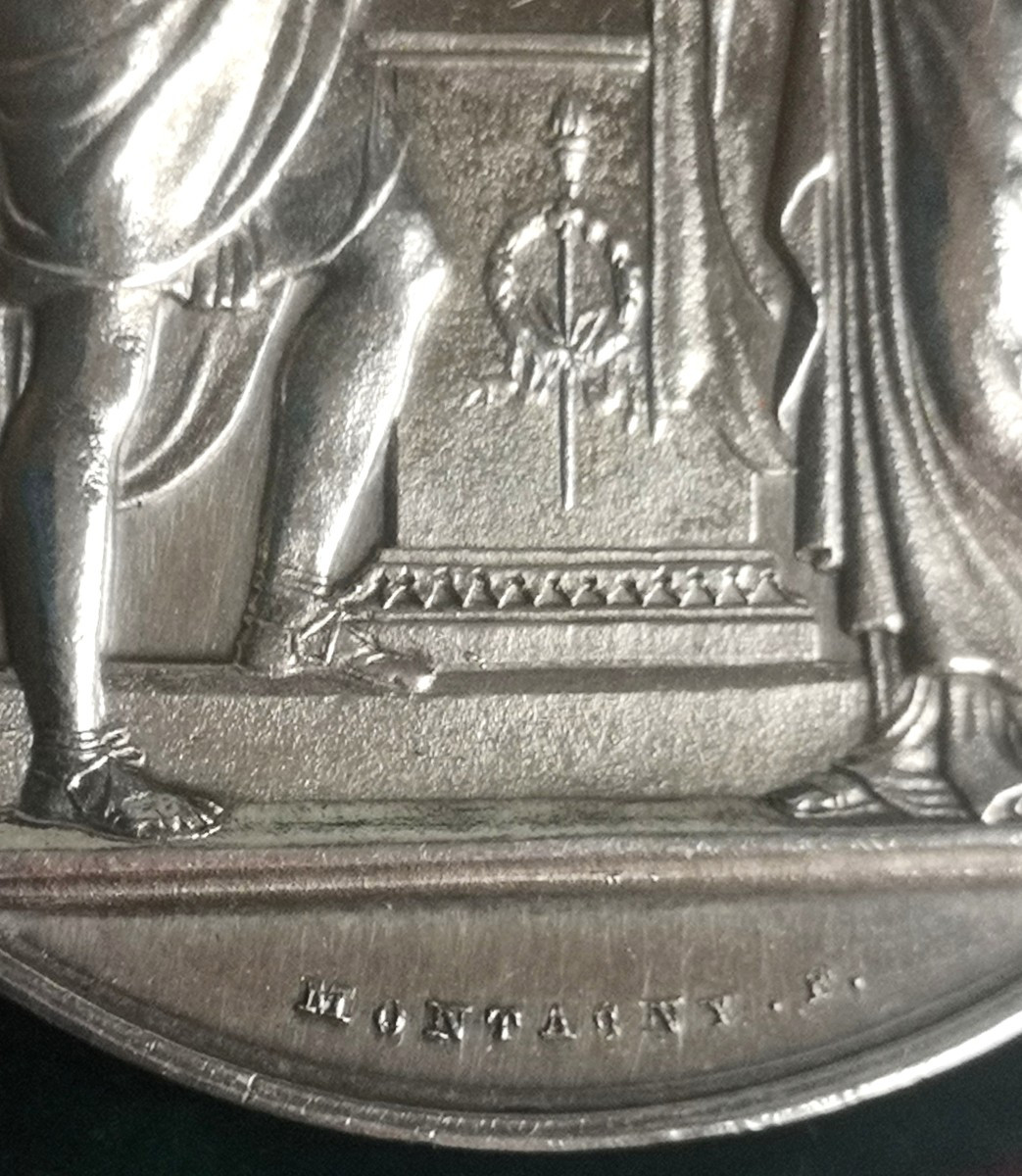 Silver Wedding Medal Engraved With An Antique-style Couple By F. Montagny, Dated 1890-photo-8