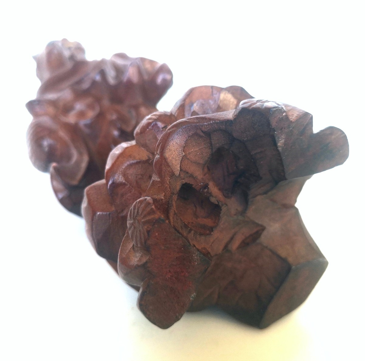 Okimono japonais ancien – Sculpture buis au pêcheur, dents ivoire – Edo / Meiji XIXe-photo-5