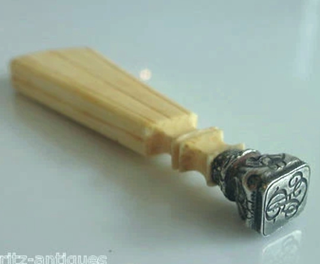 Sceau cachet en argent massif et ivoire – Époque Napoléon III – Tête en chapiteau roman-photo-3