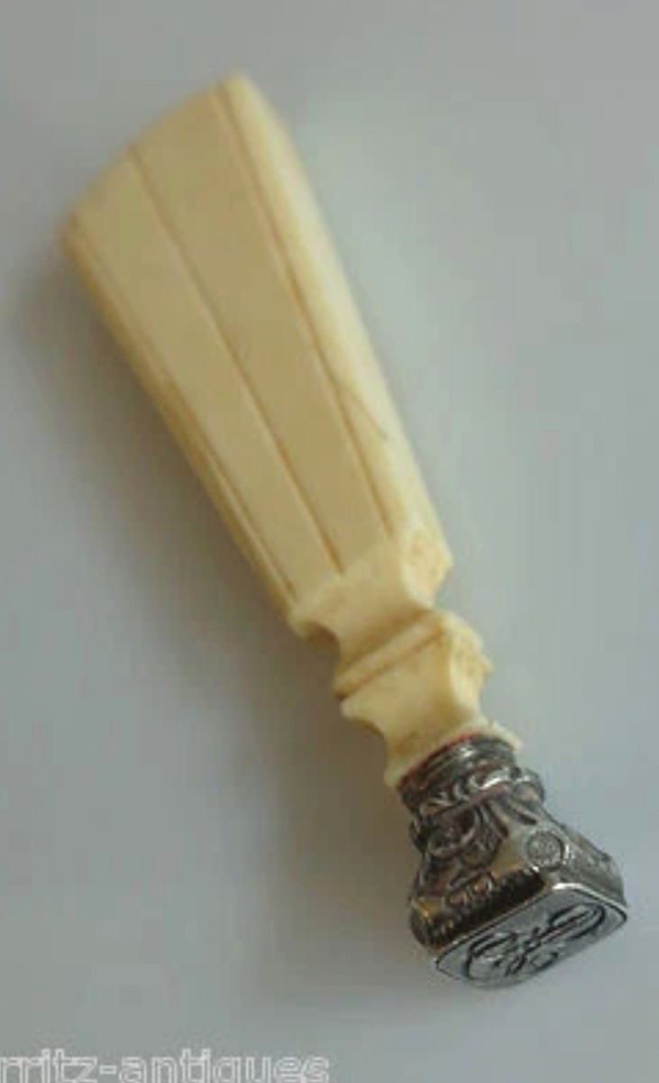 Sceau cachet en argent massif et ivoire – Époque Napoléon III – Tête en chapiteau roman-photo-4