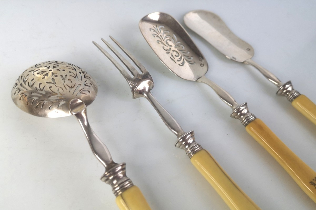 Service à mignardises ou bonbons en argent massif et ivoire – Ernest CARDEILHAC – fin XIX°-photo-6