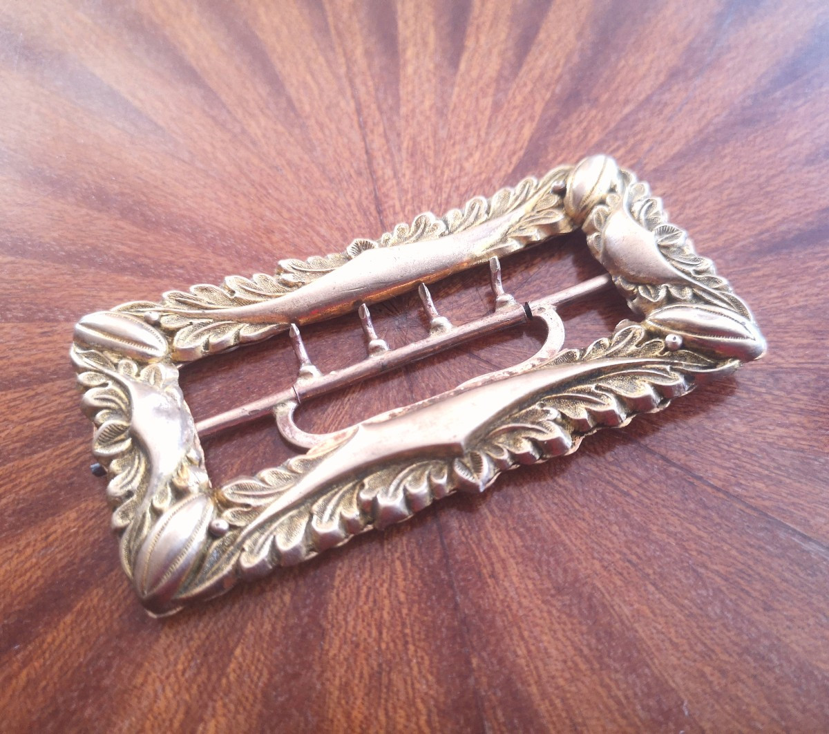 Chiseled And Gilded Bronze Belt Buckle, Empire Period, Decorated With Oak Leaves. -photo-3