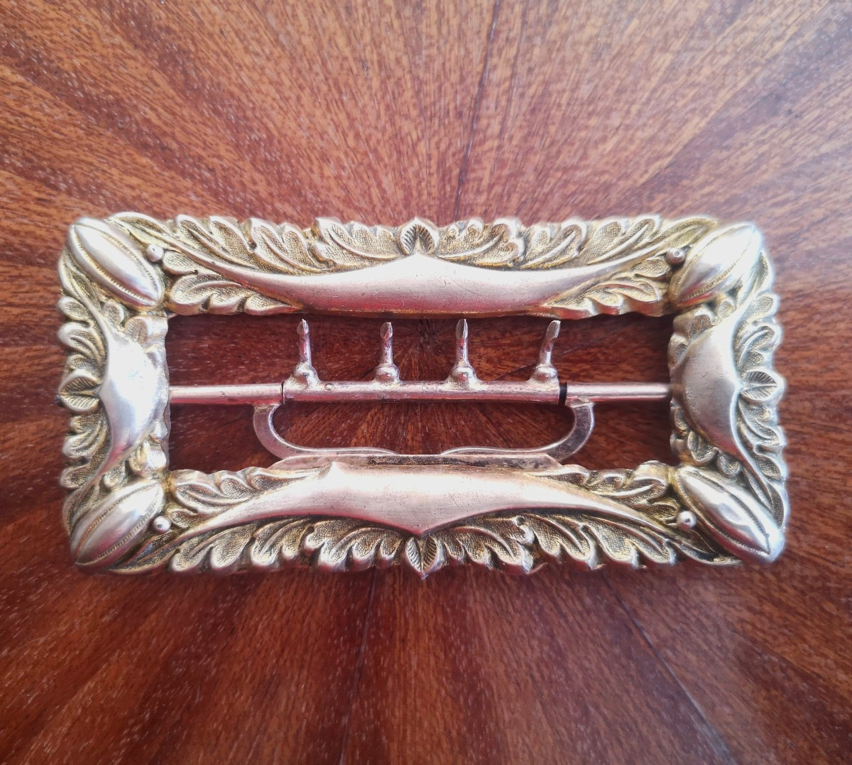 Chiseled And Gilded Bronze Belt Buckle, Empire Period, Decorated With Oak Leaves. -photo-4