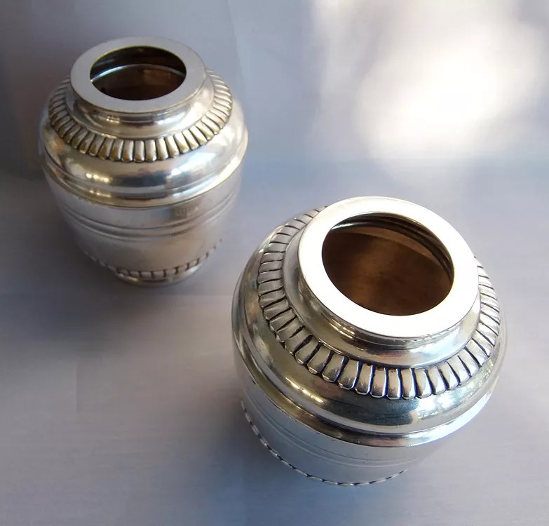 Paire d’encriers Louis XVI ancien en plaqué argent décor godrons XVIIIᵉ-photo-3