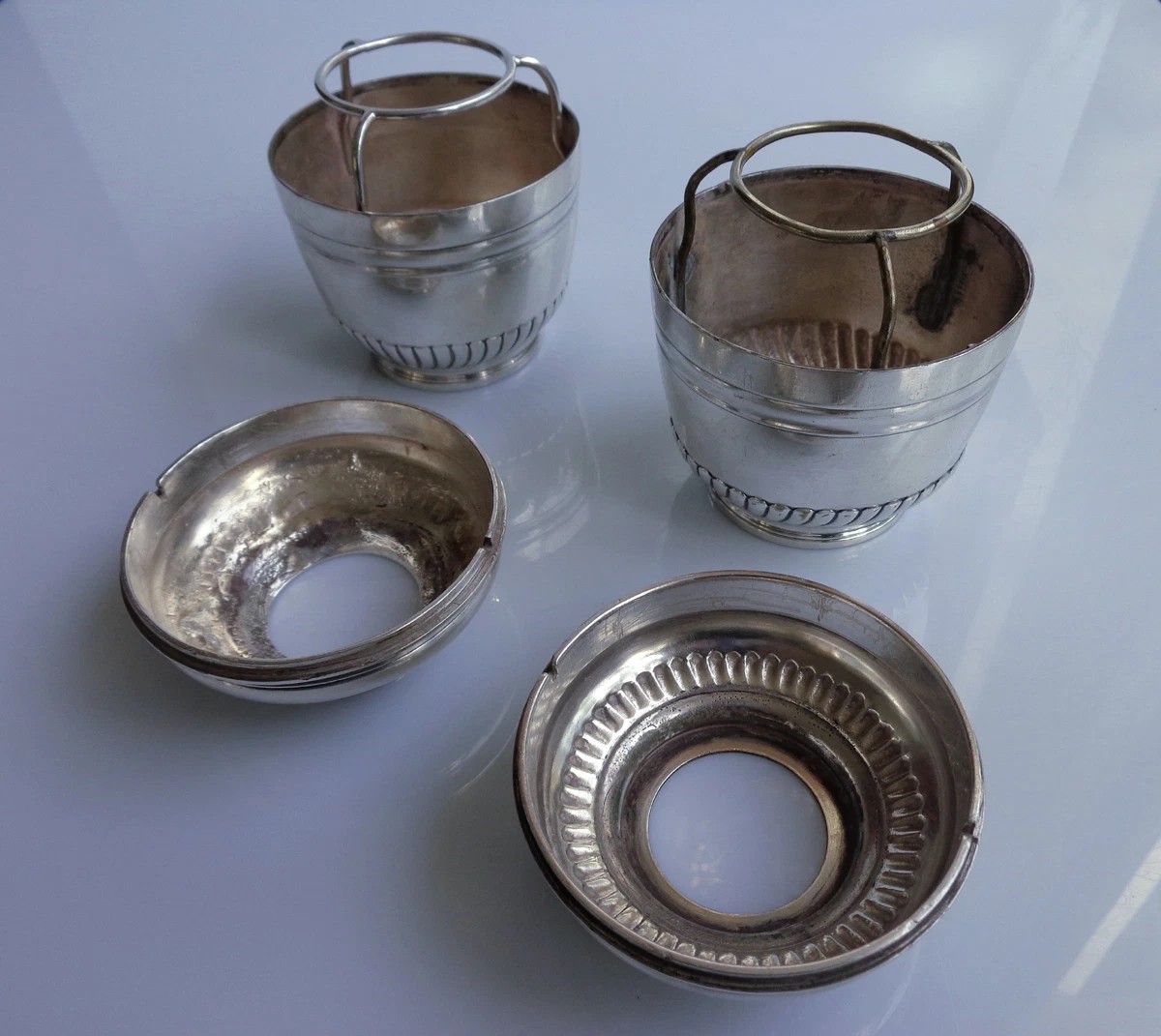 Paire d’encriers Louis XVI ancien en plaqué argent décor godrons XVIIIᵉ-photo-1