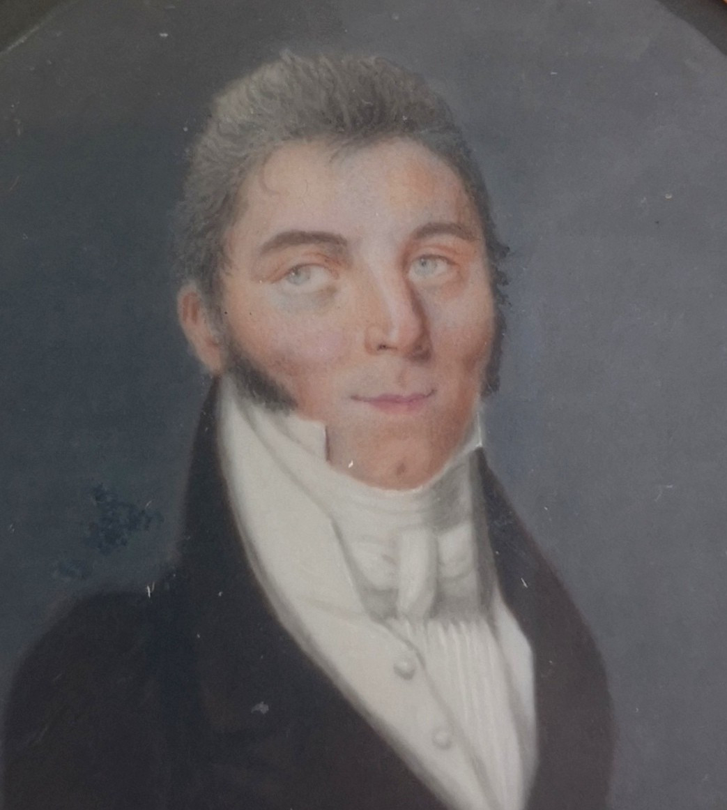 Miniature sur ivoire - Portrait homme Directoire Empire circa 1795... Cadre bronze doré ancien-photo-1