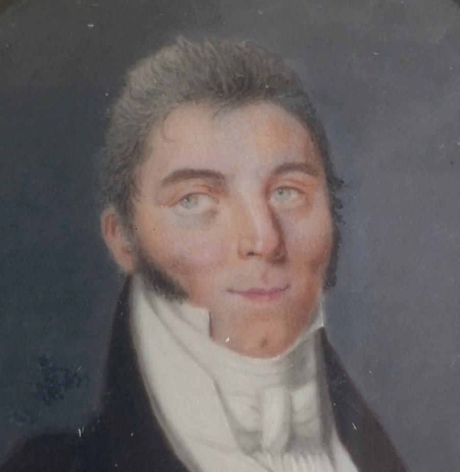 Miniature sur ivoire - Portrait homme Directoire Empire circa 1795... Cadre bronze doré ancien-photo-2