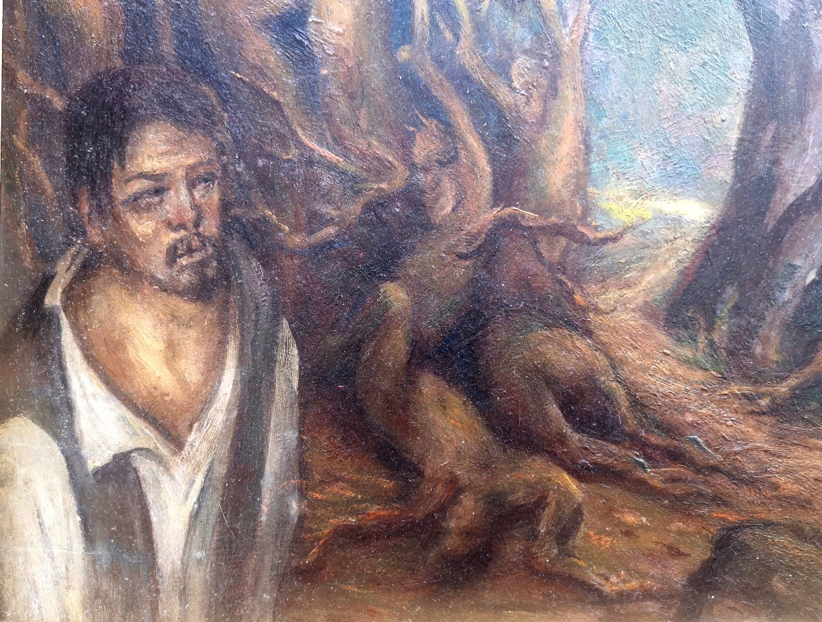 Surréalisme Art symboliste. Foret fantastique, formes humaines spectrales-photo-4