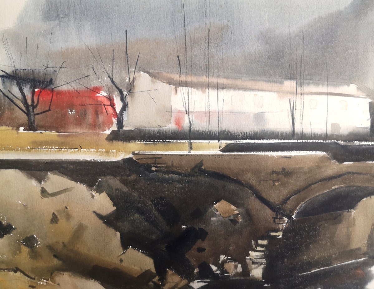 Juan Rozas Vilar né en 1944 Grande aquarelle originale recto-verso – Première période années 70-photo-3