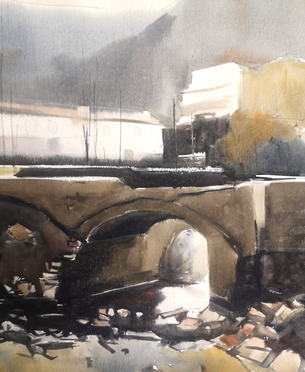 Juan Rozas Vilar né en 1944 Grande aquarelle originale recto-verso – Première période années 70-photo-4