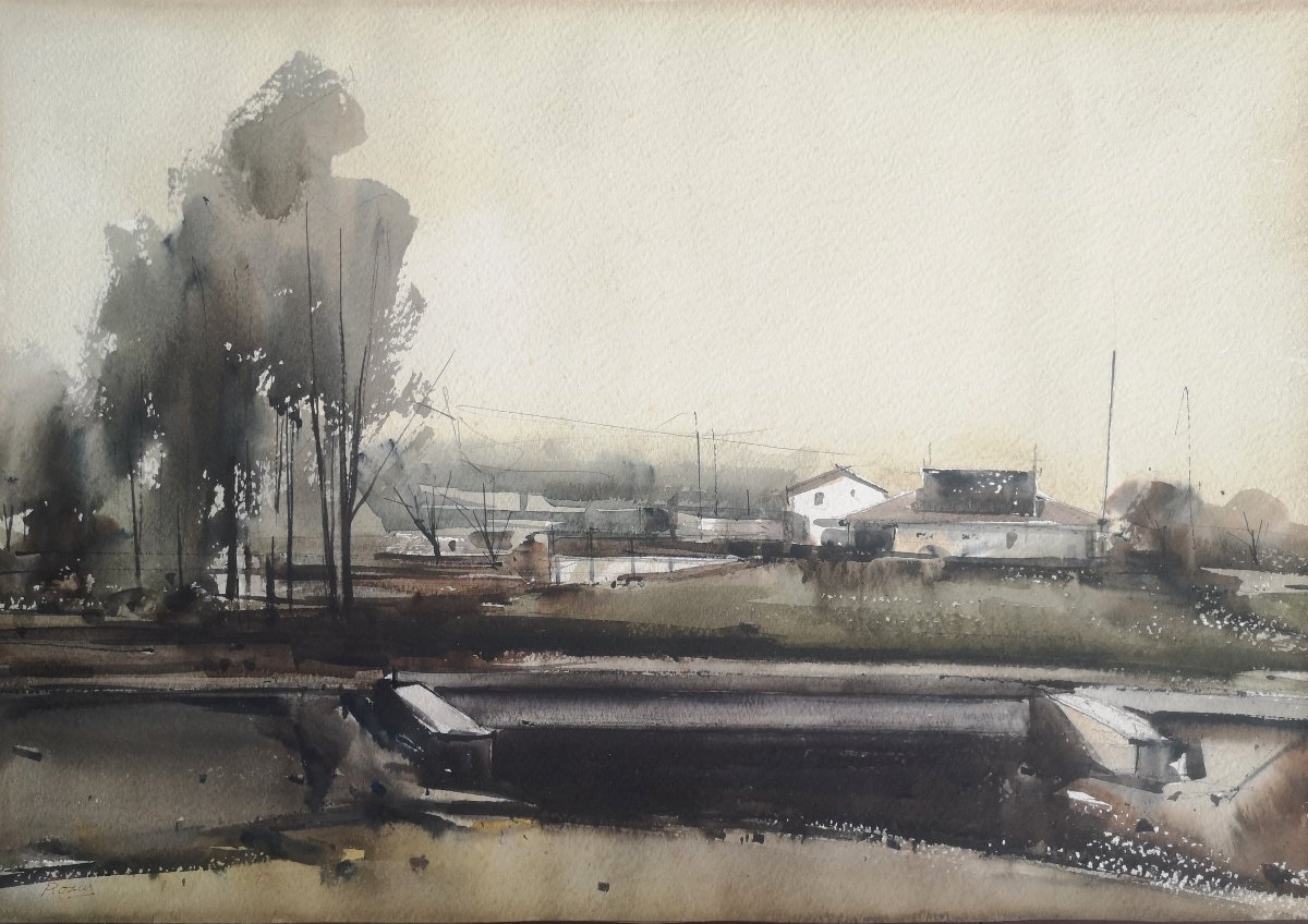 Juan Rozas Vilar né en 1944 Grande aquarelle originale recto-verso – Première période années 70-photo-1