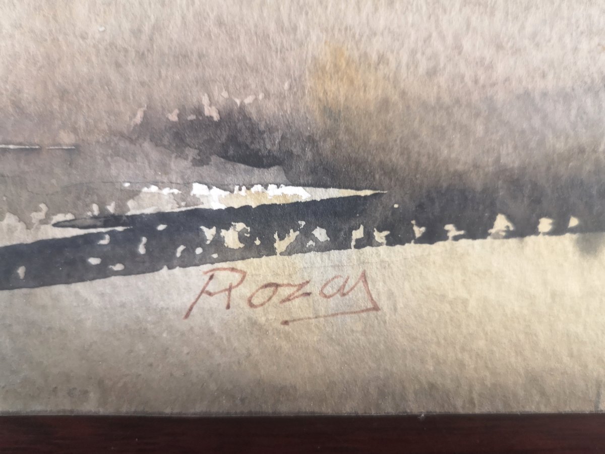 Juan Rozas Vilar né en 1944 Grande aquarelle originale recto-verso – Première période années 70-photo-3