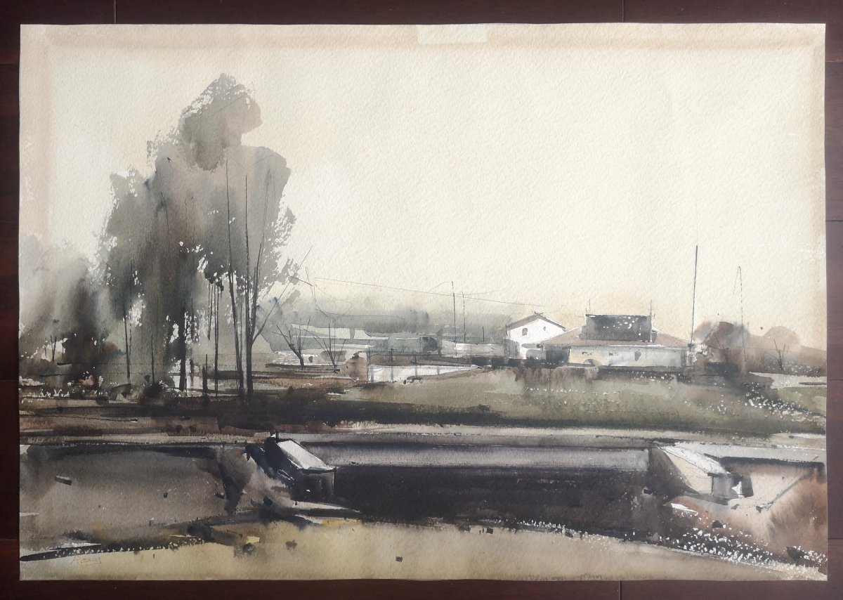 Juan Rozas Vilar né en 1944 Grande aquarelle originale recto-verso – Première période années 70-photo-4