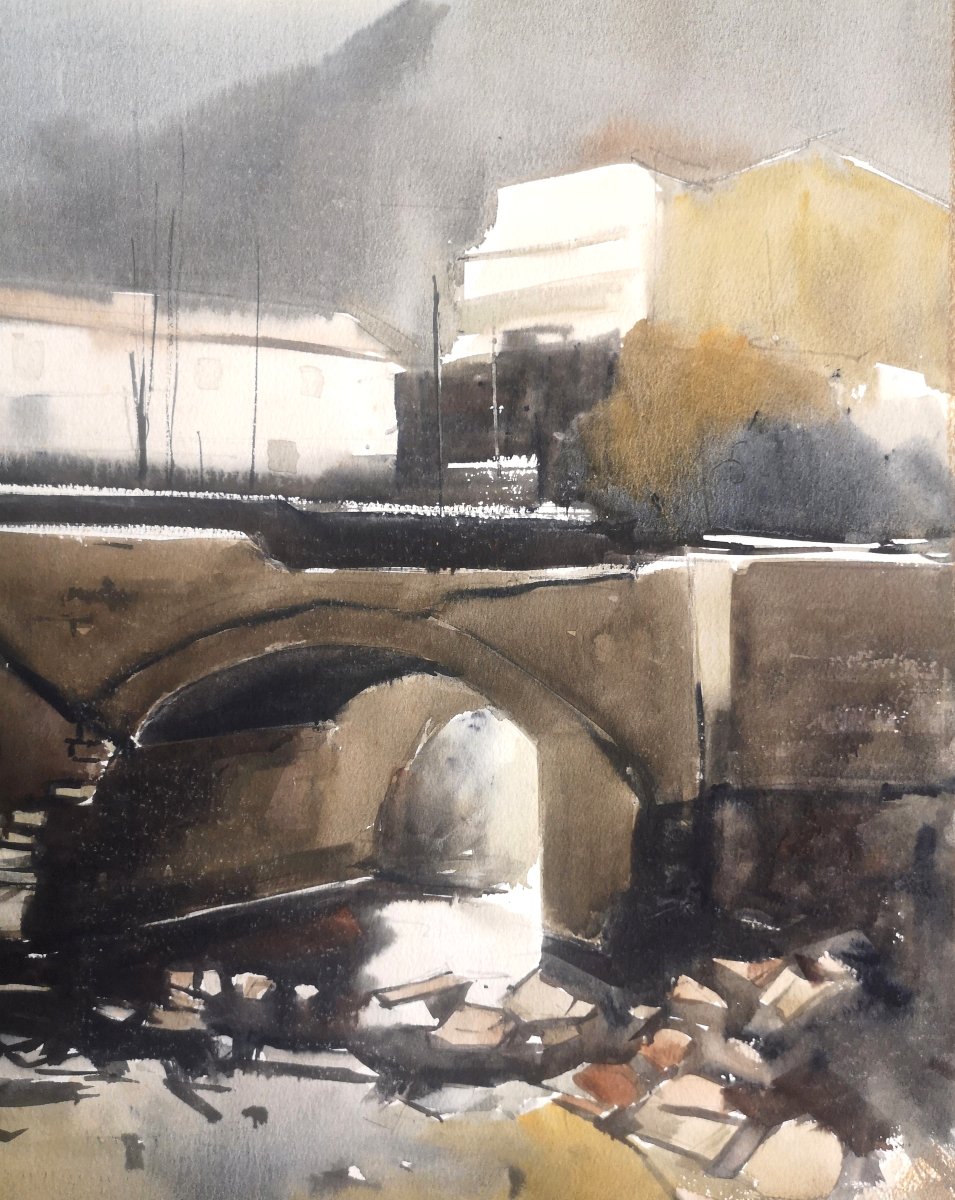 Juan Rozas Vilar né en 1944 Grande aquarelle originale recto-verso – Première période années 70-photo-8