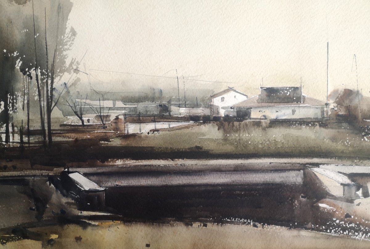 Juan Rozas Vilar né en 1944 Grande aquarelle originale recto-verso – Première période années 70