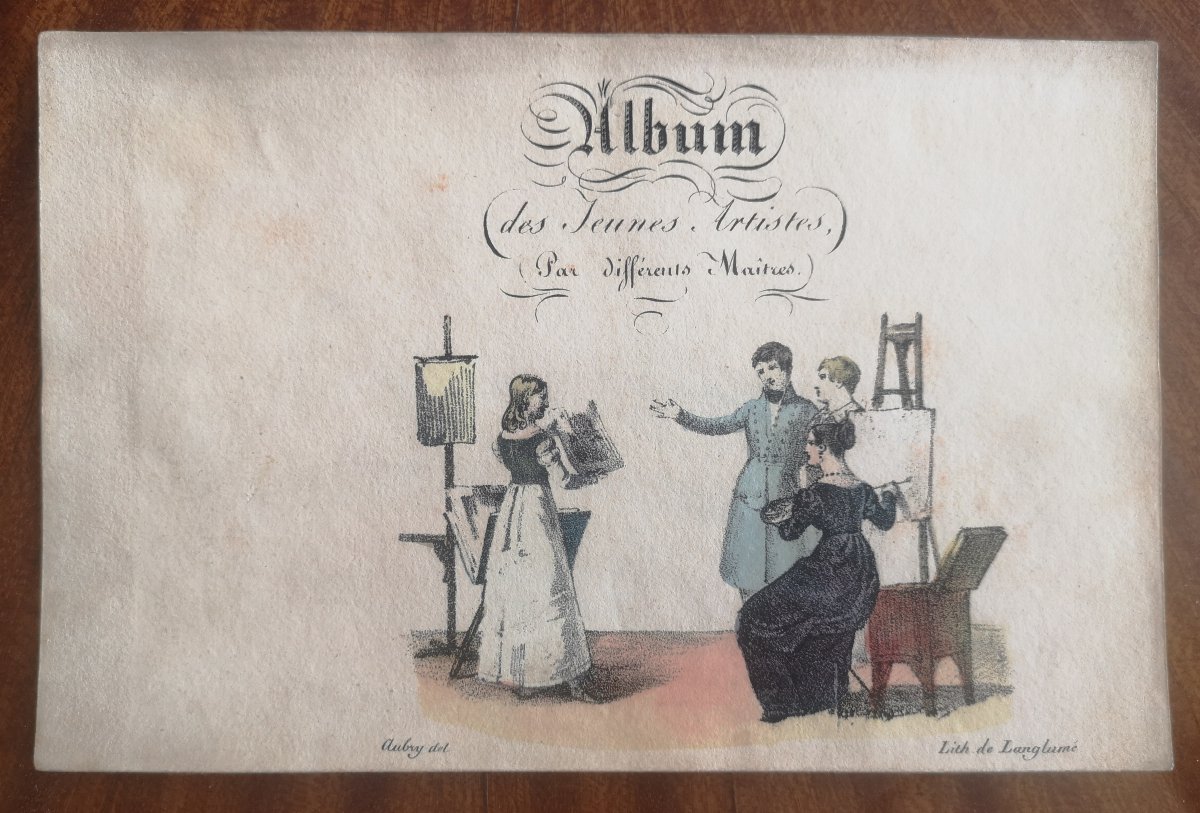 Port-folio de 16 lithos de Langlumé coloriées - ~1825 - Album des jeunes artistes par différent-photo-1