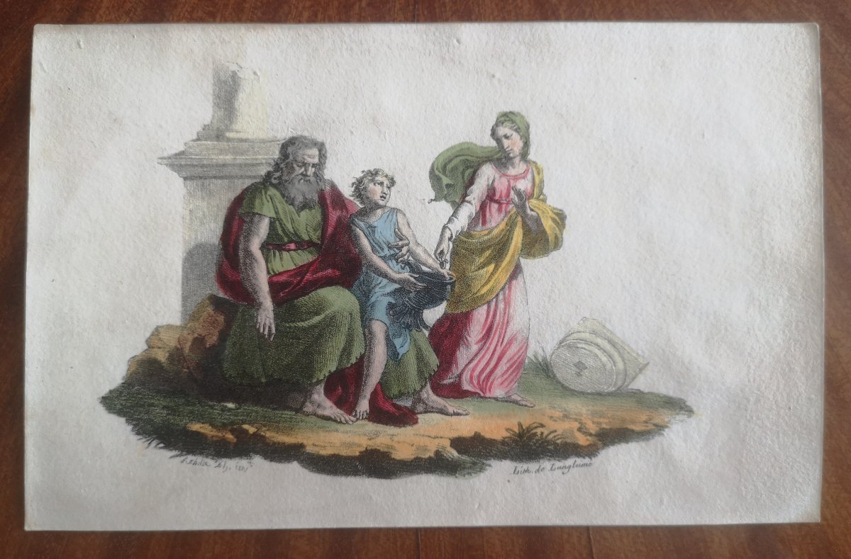 Port-folio de 16 lithos de Langlumé coloriées - ~1825 - Album des jeunes artistes par différent-photo-3
