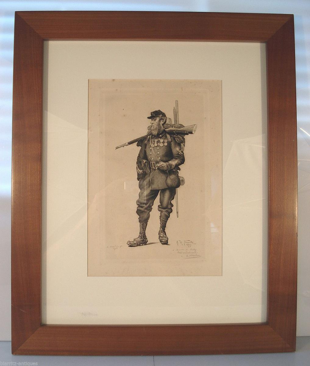 Lithographie De Neuville "soldat" 1877 Par Oberlin Avec Dédicace à Oudry-photo-2