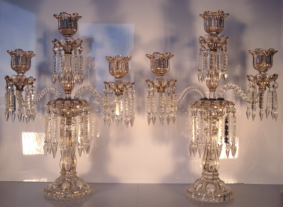 Rare paire de très grands chandeliers BACCARAT Napoléon III - émaillés- ht 54cm