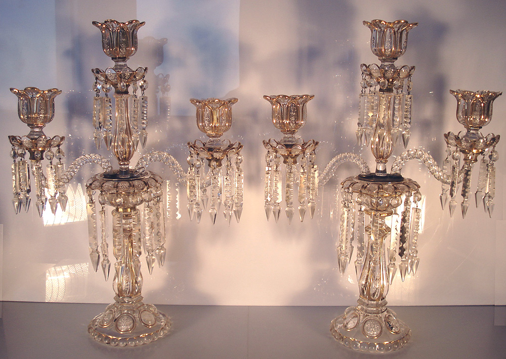 Rare paire de très grands chandeliers BACCARAT Napoléon III - émaillés- ht 54cm-photo-2