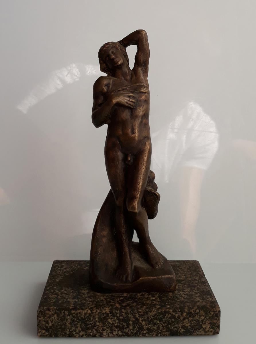 Statuette Bronze XIX° L’esclave Aux Liens D’après Michel-ange 13.5