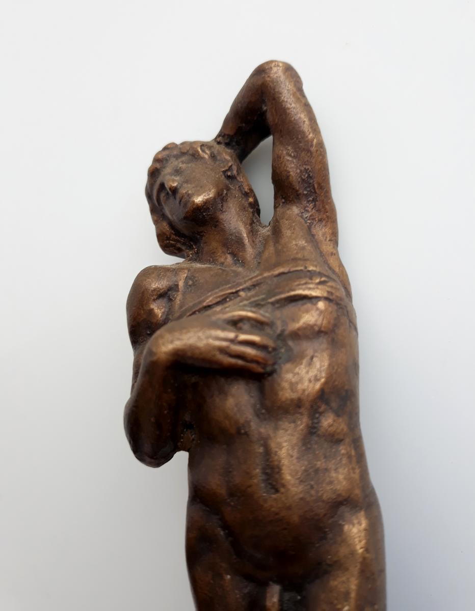 Statuette Bronze XIX° L’esclave Aux Liens D’après Michel-ange 13.5-photo-5
