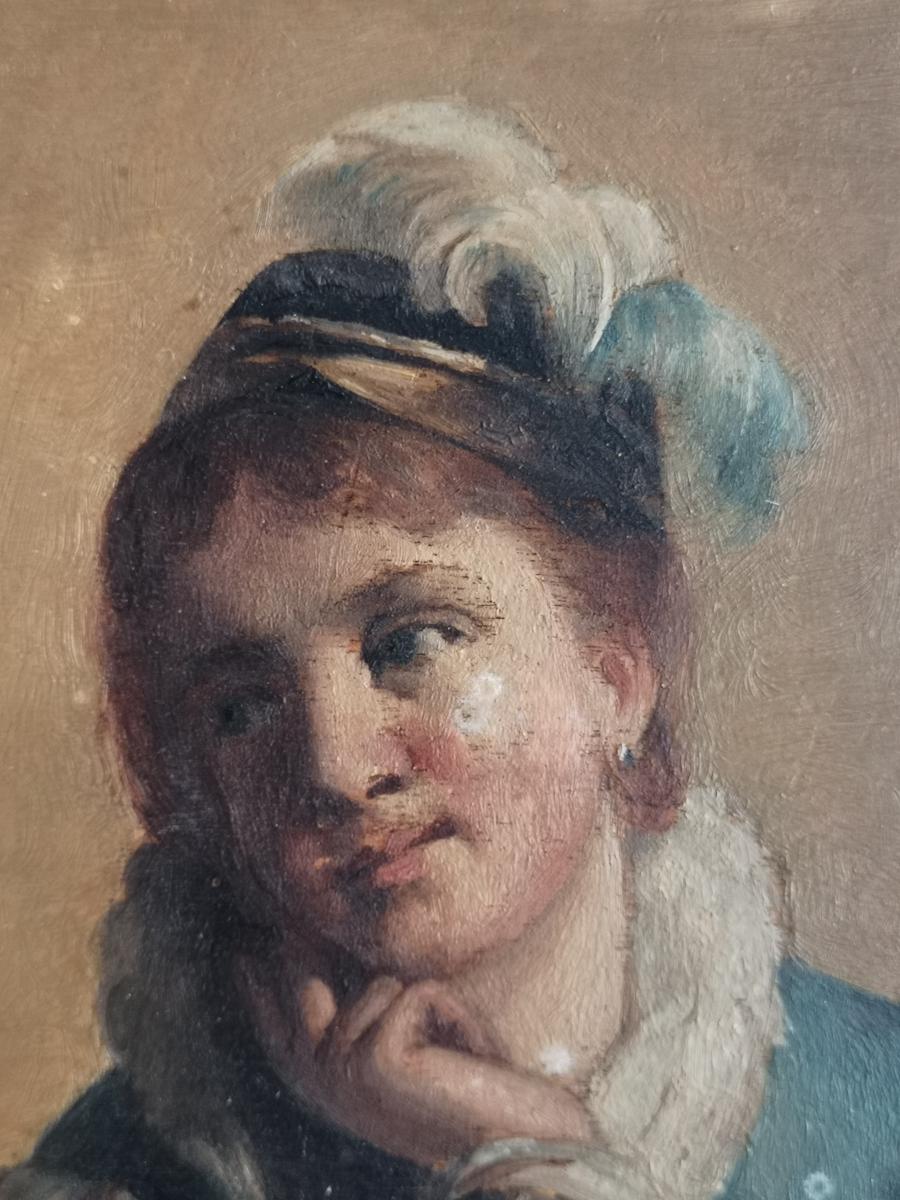 Hsp Pré-impressionniste Signée J.lecreux  Femme à La Robe Bleue-photo-1