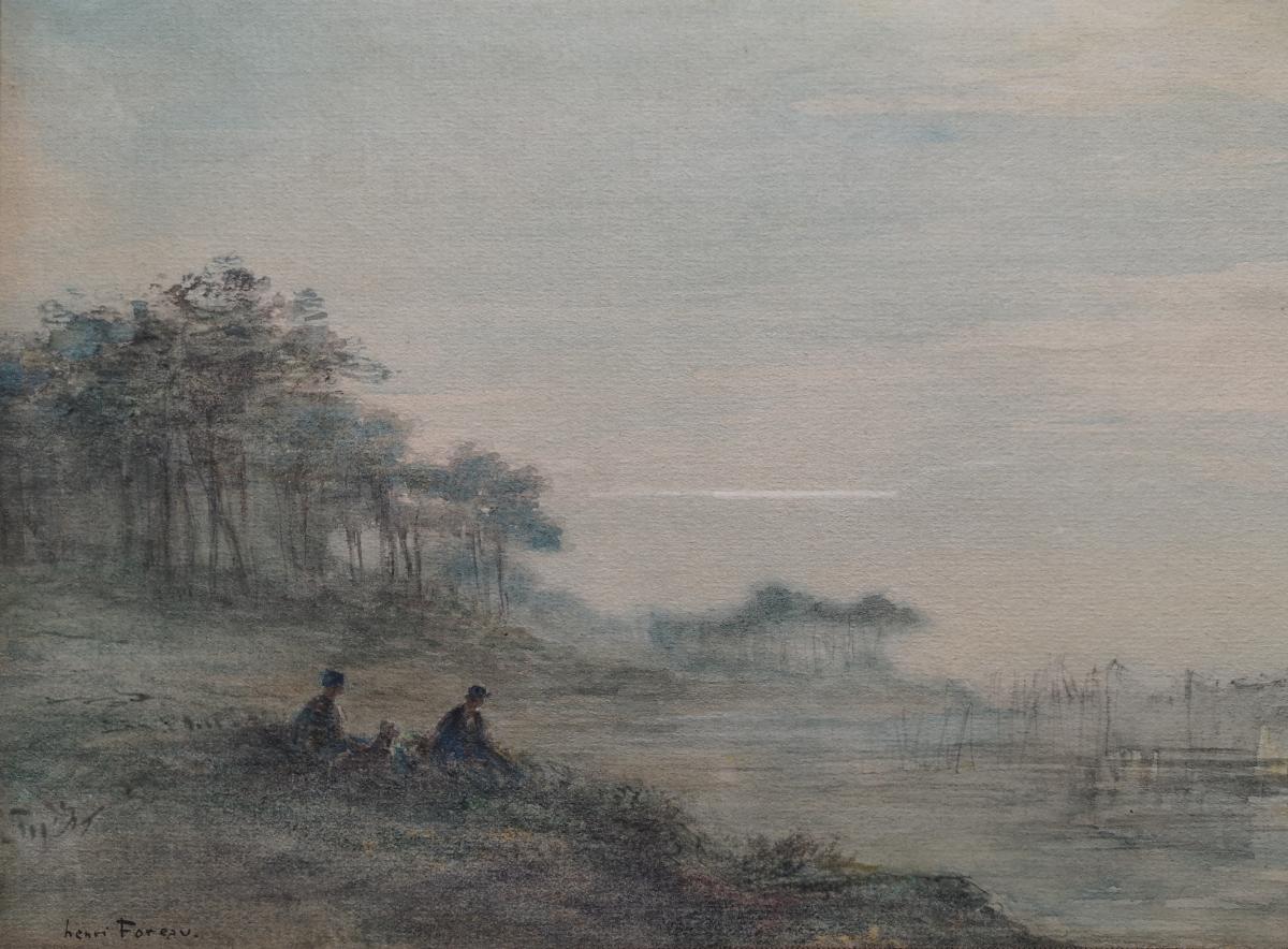 Foreau Henri 1866-1938 Landscape Painter Landscape Animated Lacustre 22.5 X 34.5-photo-4