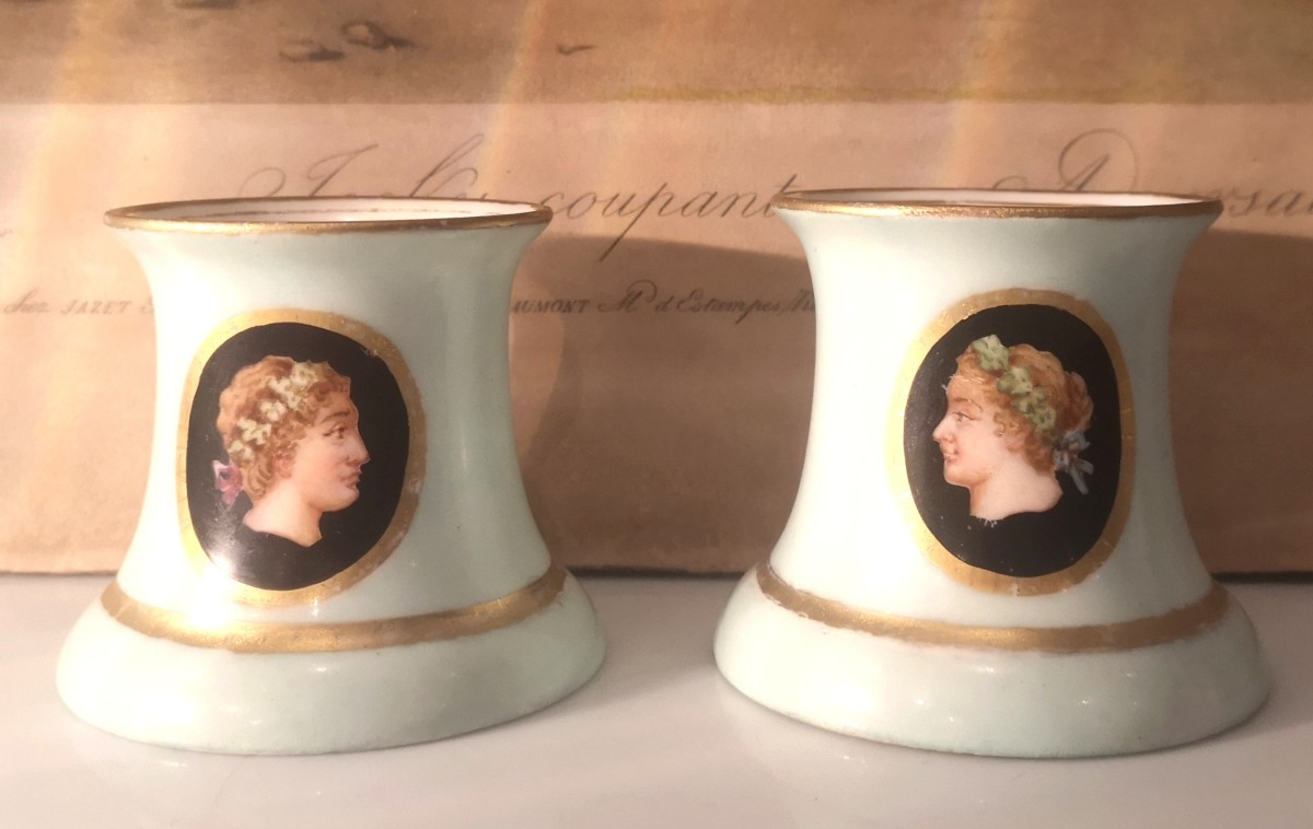 Pair Of Porcelain Pen Holders – Biedermeier / Neoclassical Style, XIX° - A.w.f Thuringia-photo-5