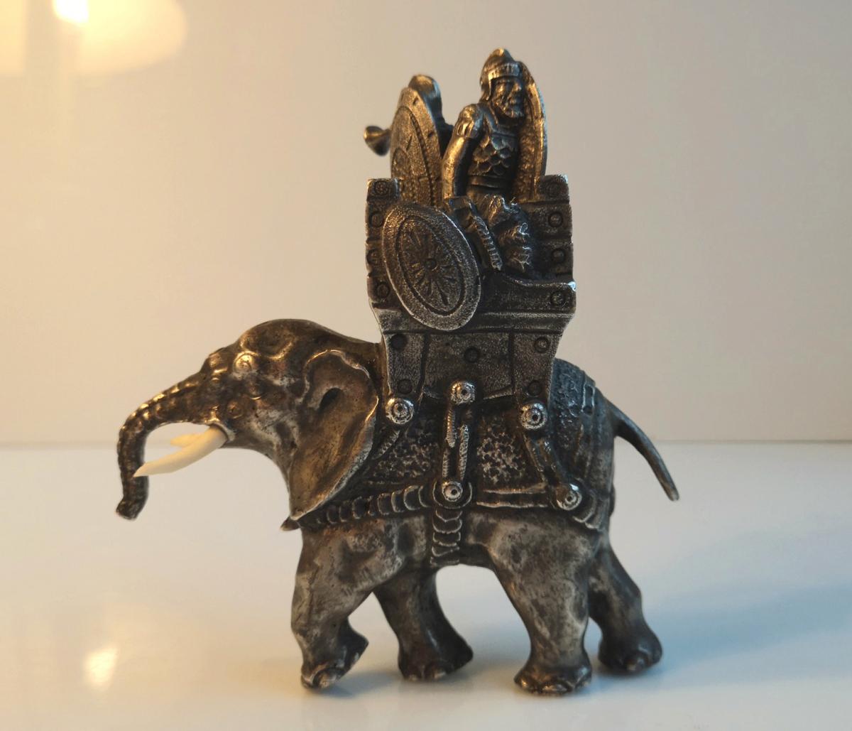 XIX Silver Bronze Elephant Of Hannibal Ht 11 Cm