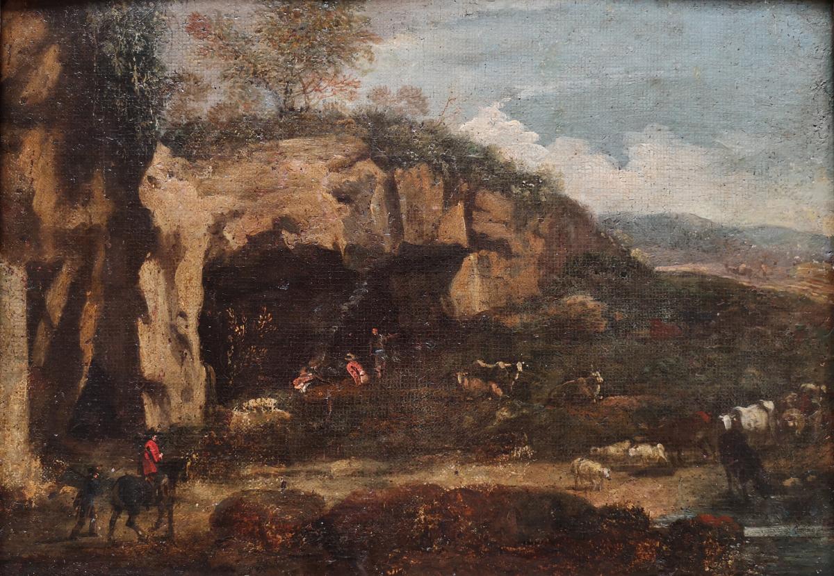 Ecole XVIII° "l'abri Des Bergers" Paysage d'Italie 29 X 41 Cm-photo-2