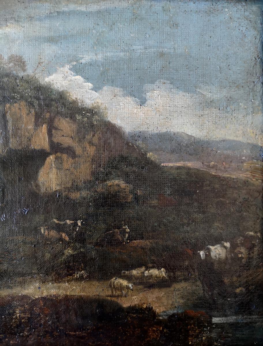 Ecole XVIII° "l'abri Des Bergers" Paysage d'Italie 29 X 41 Cm-photo-3