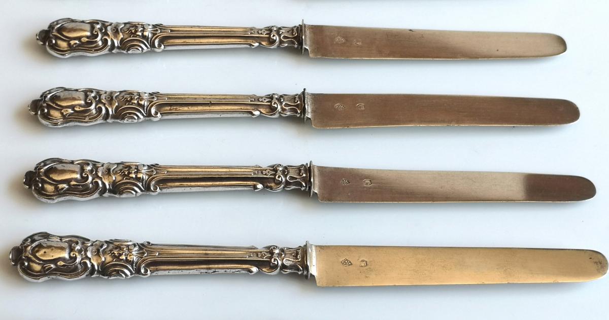 12 Louis XV Style Silver And Silver Knife Entrance Knives-photo-4