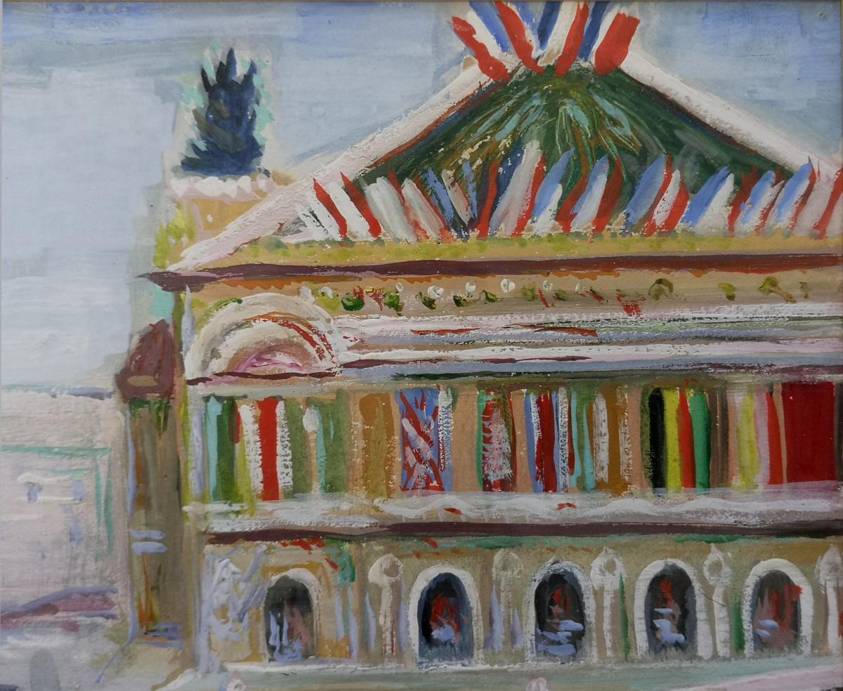 Lucien Genin. Gouache "the Opera The Day Of Victory" Debut XX ° 18 X 23.5 Cm-photo-3