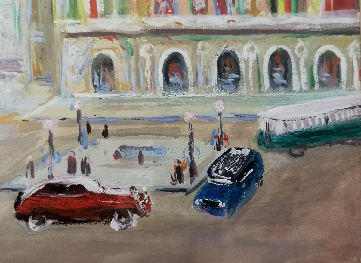 Lucien Genin . Gouache "l'opéra Le Jour De La Victoire" Debut XX° 18 X 23.5 Cm -photo-5