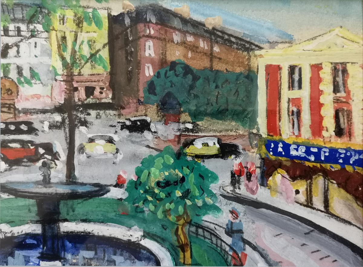 Lucien Genin . Gouache "paris Place Pigalle" 20.5 X 27 Cm Certificat -photo-3