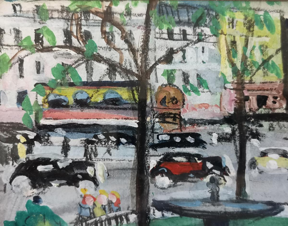 Lucien Genin . Gouache "paris Place Pigalle" 20.5 X 27 Cm Certificat -photo-4