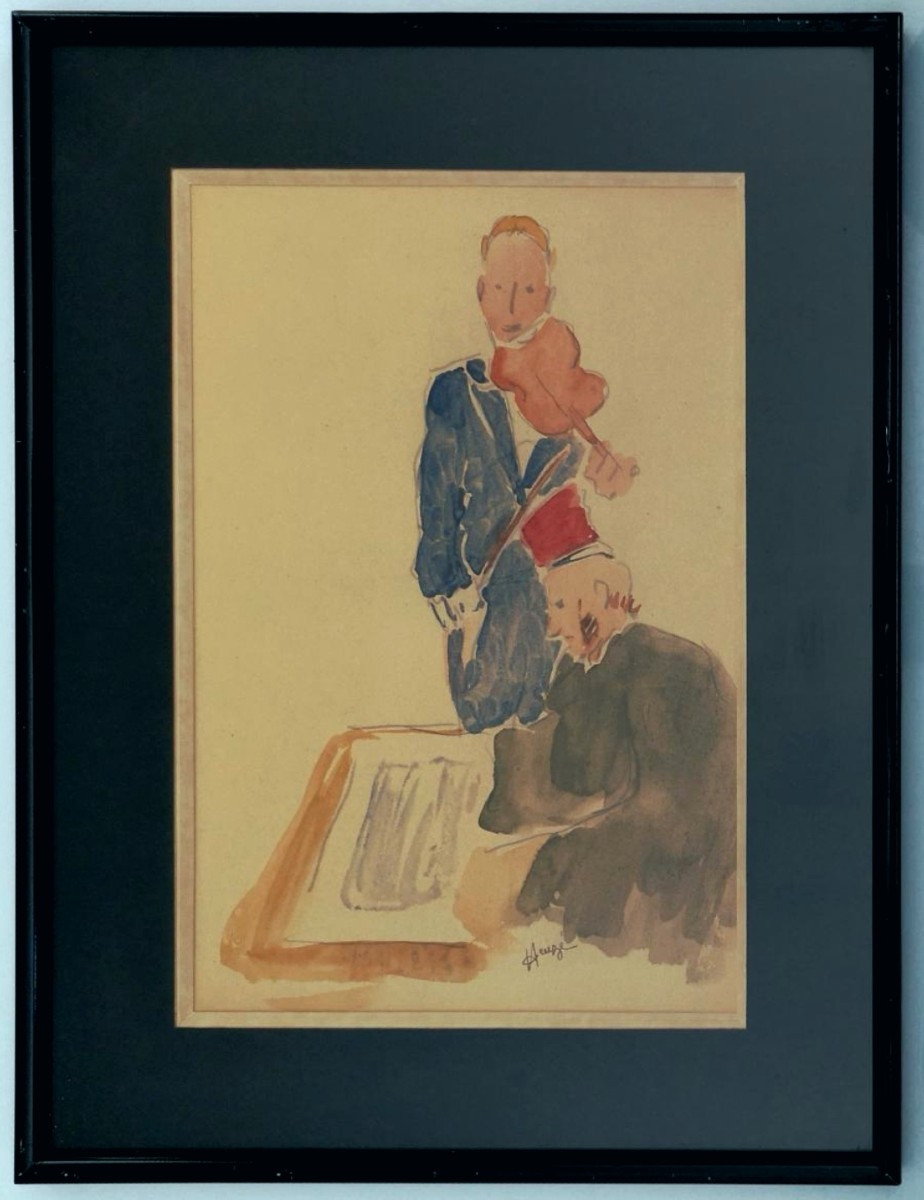 Edmond Heuze 1884-1967 School Of Paris The Violinist Watercolor