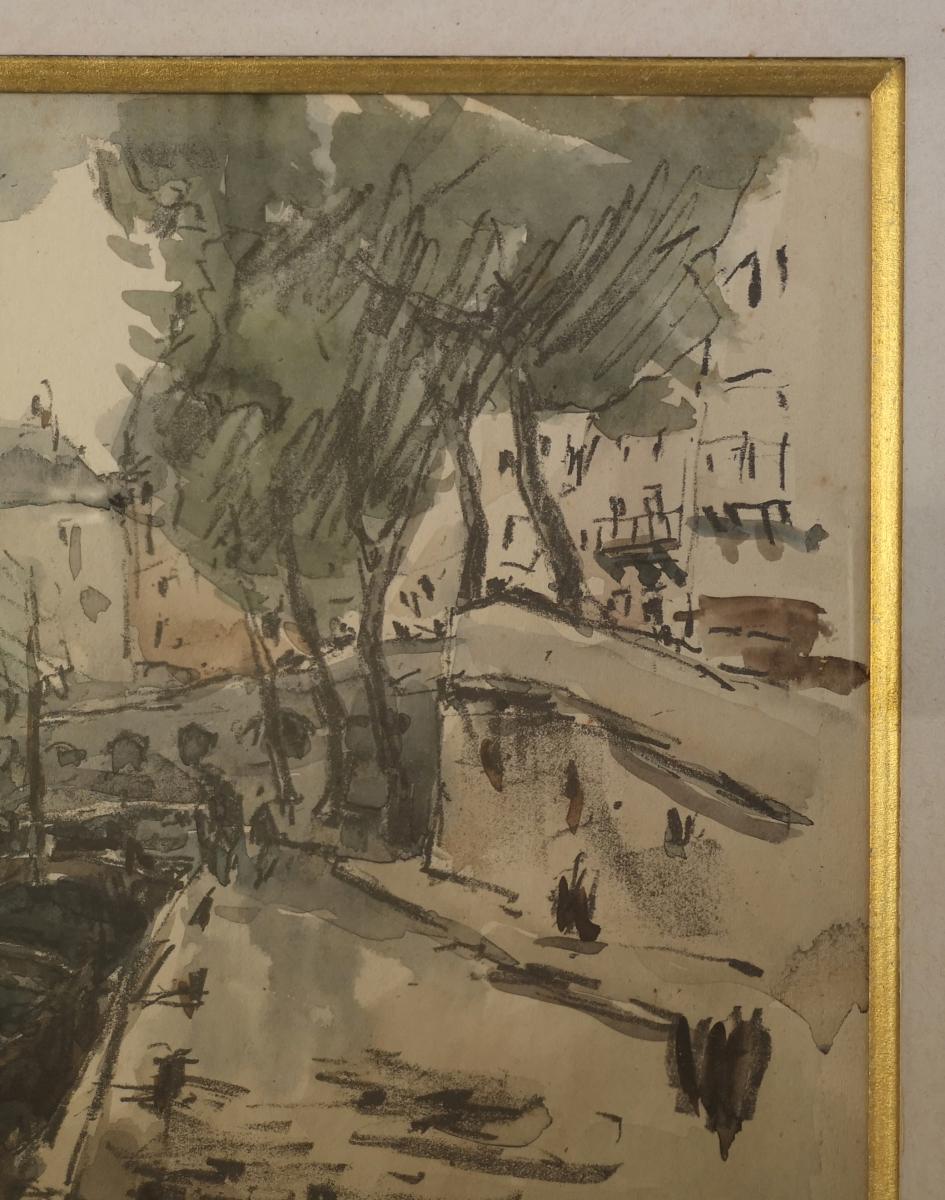 Watercolor Fernand Herbo (1905-1995) Quays-of-seine-at-the-bridge 32 X 22-photo-6
