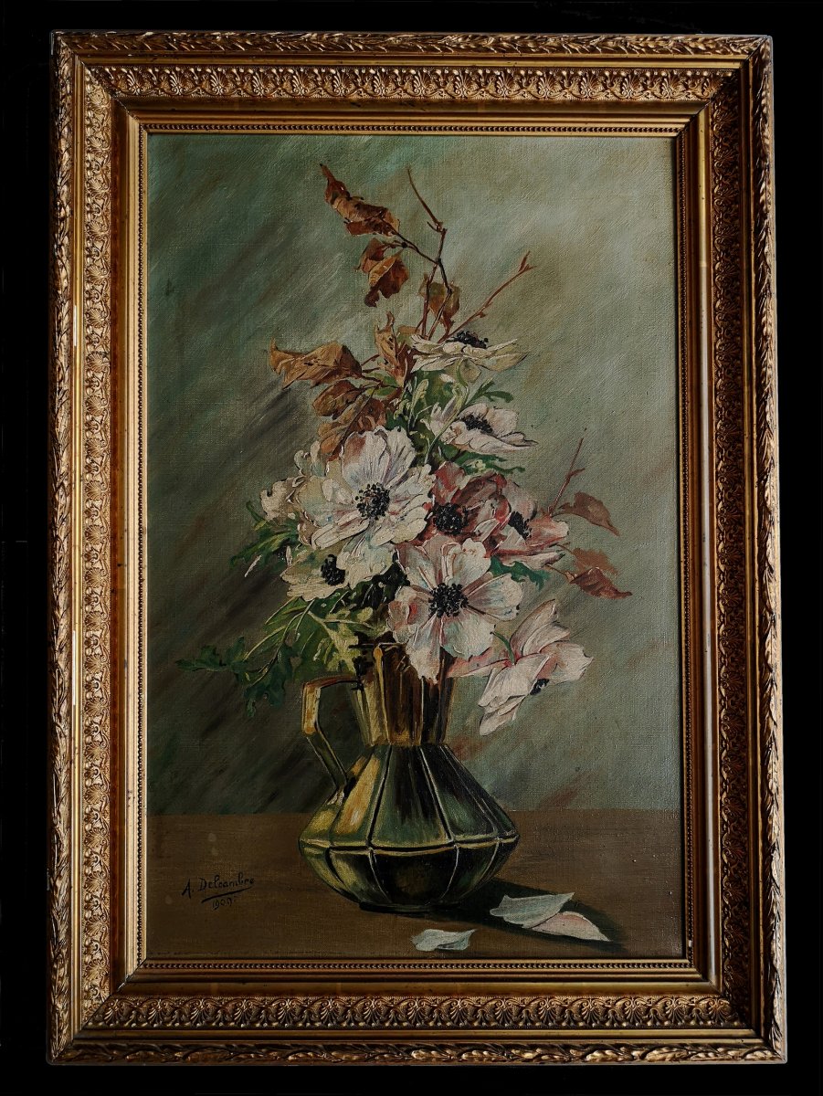 A.delcambre Nature Morte Au Bouquet Dat&eacute; 1909 Huile Sur Toile - Dim 61 X 40.5 Cm