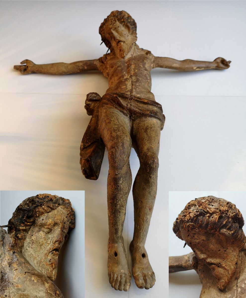 XVI&deg; Important Christ Bois Sculpt&eacute; Polychrom&eacute; Dor&eacute; 53 Cm -photo-2