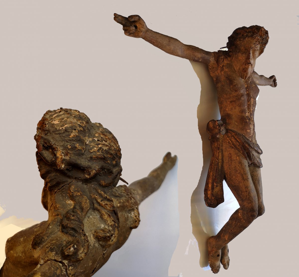 XVI&deg; Important Christ Bois Sculpt&eacute; Polychrom&eacute; Dor&eacute; 53 Cm -photo-4