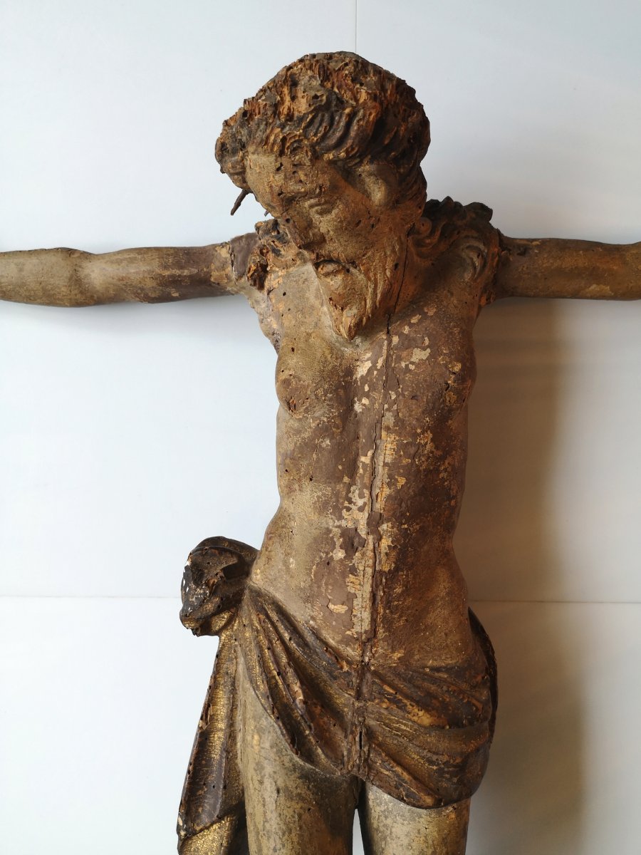 XVI&deg; Important Christ Bois Sculpt&eacute; Polychrom&eacute; Dor&eacute; 53 Cm -photo-5