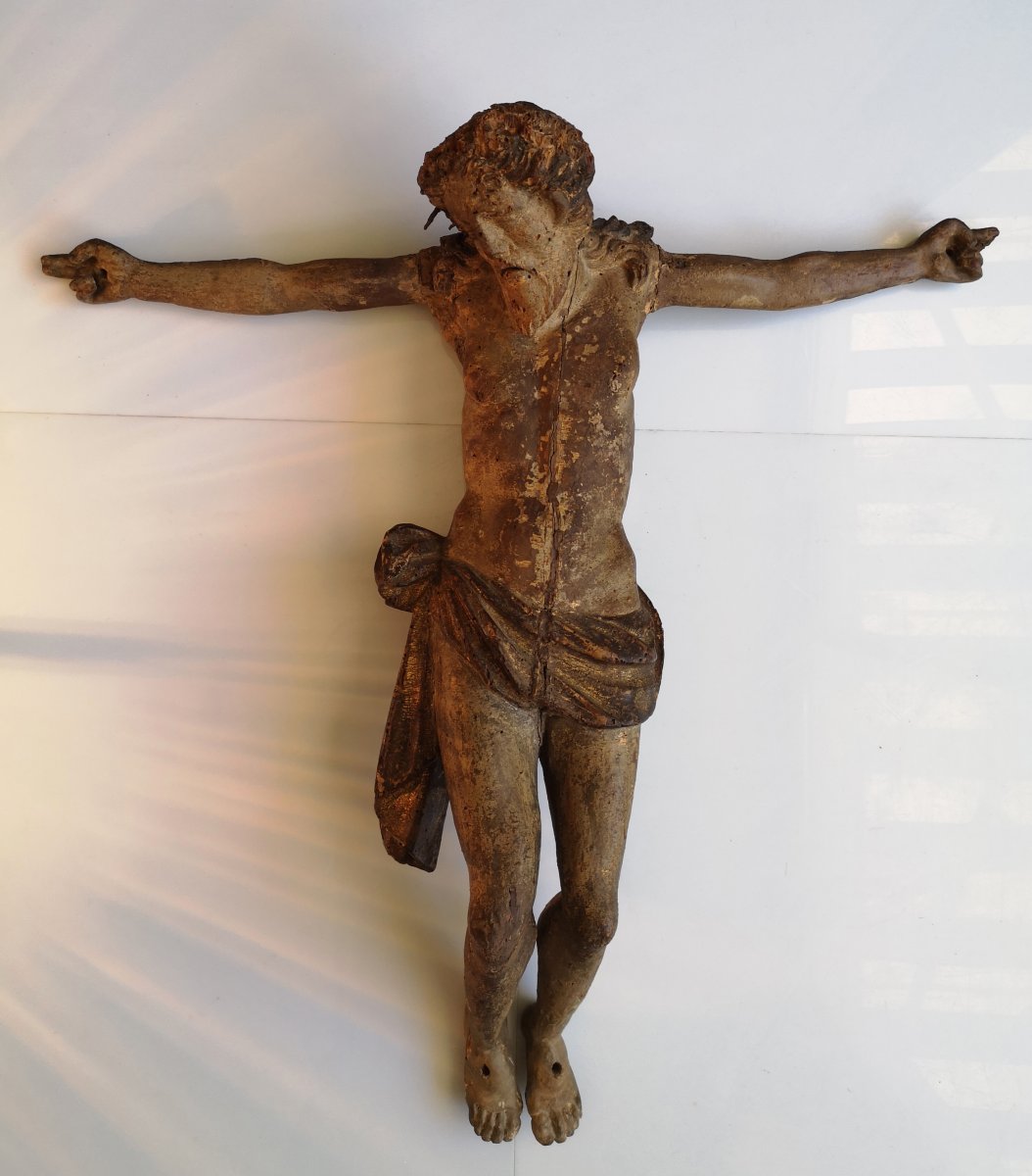 XVI&deg; Important Christ Bois Sculpt&eacute; Polychrom&eacute; Dor&eacute; 53 Cm 